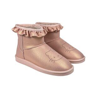 NWT Hello Kitty Sanrio Pink Boots Sz.9 Fur Lining Ruffle Logo Metallic Y2K
